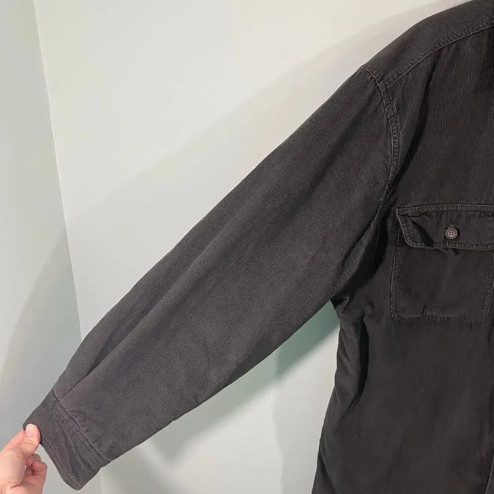 Woolrich Men Dark Green Corduroy Sherpa Lined Shirt Jacket Chore Barn Coat Sz L